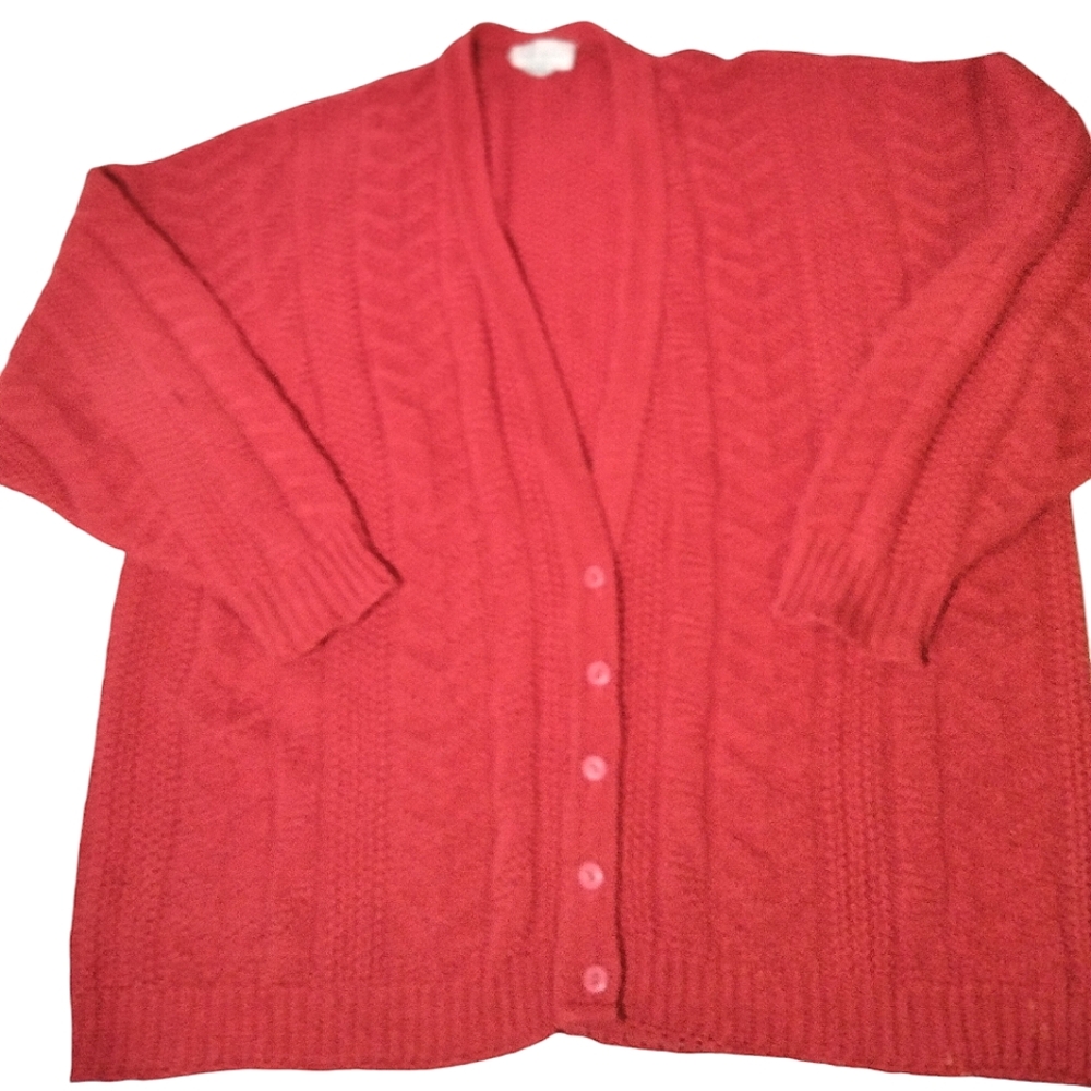 Vintage Across America by Knit Maven Red Button Down Cardigan Sweater Size XL